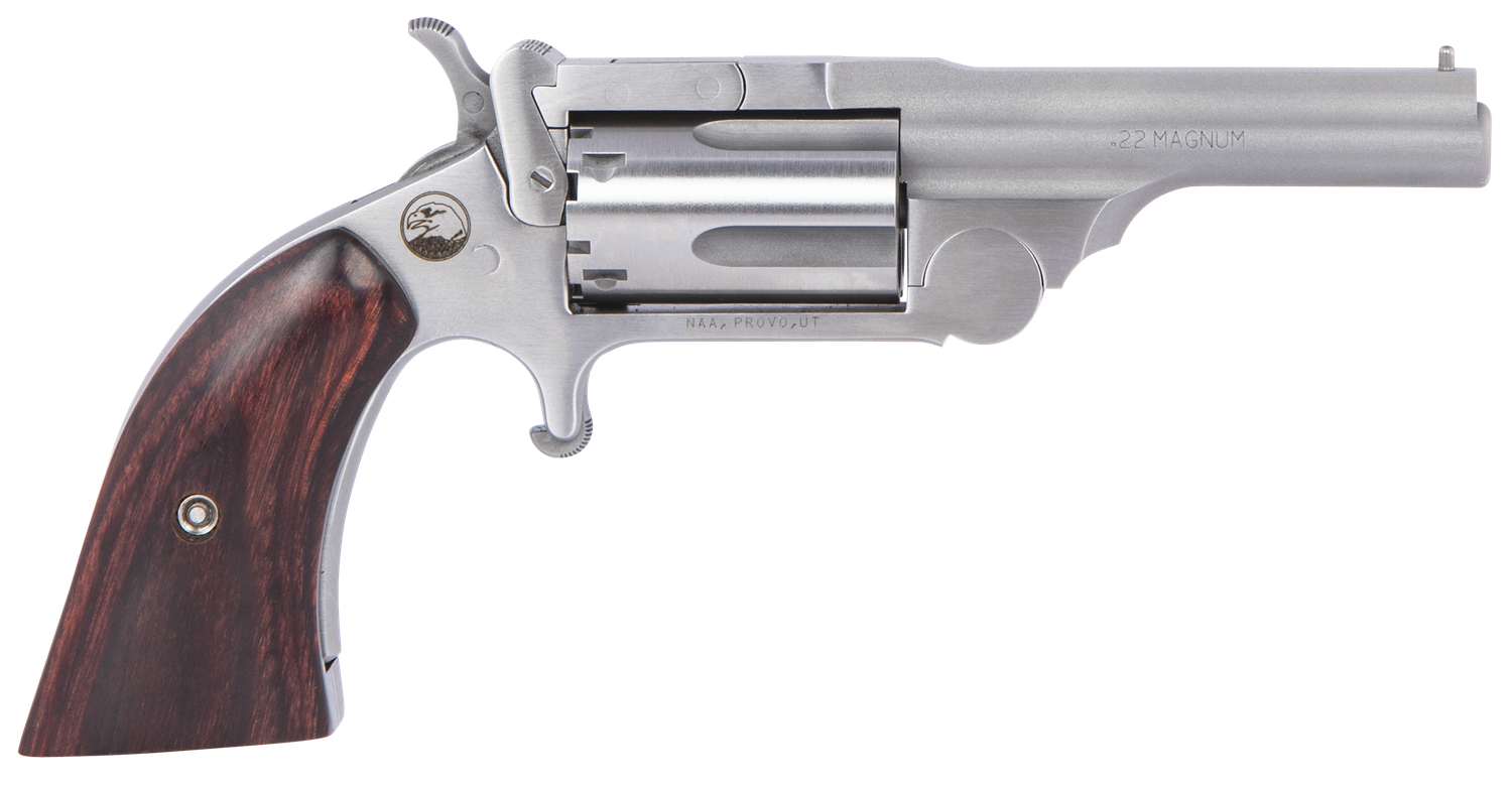 North American Arms Ranger II Revolver 22MCR250, 22 WMR, 2.50", Rosewood Grips, Stainless Finish, 5rd