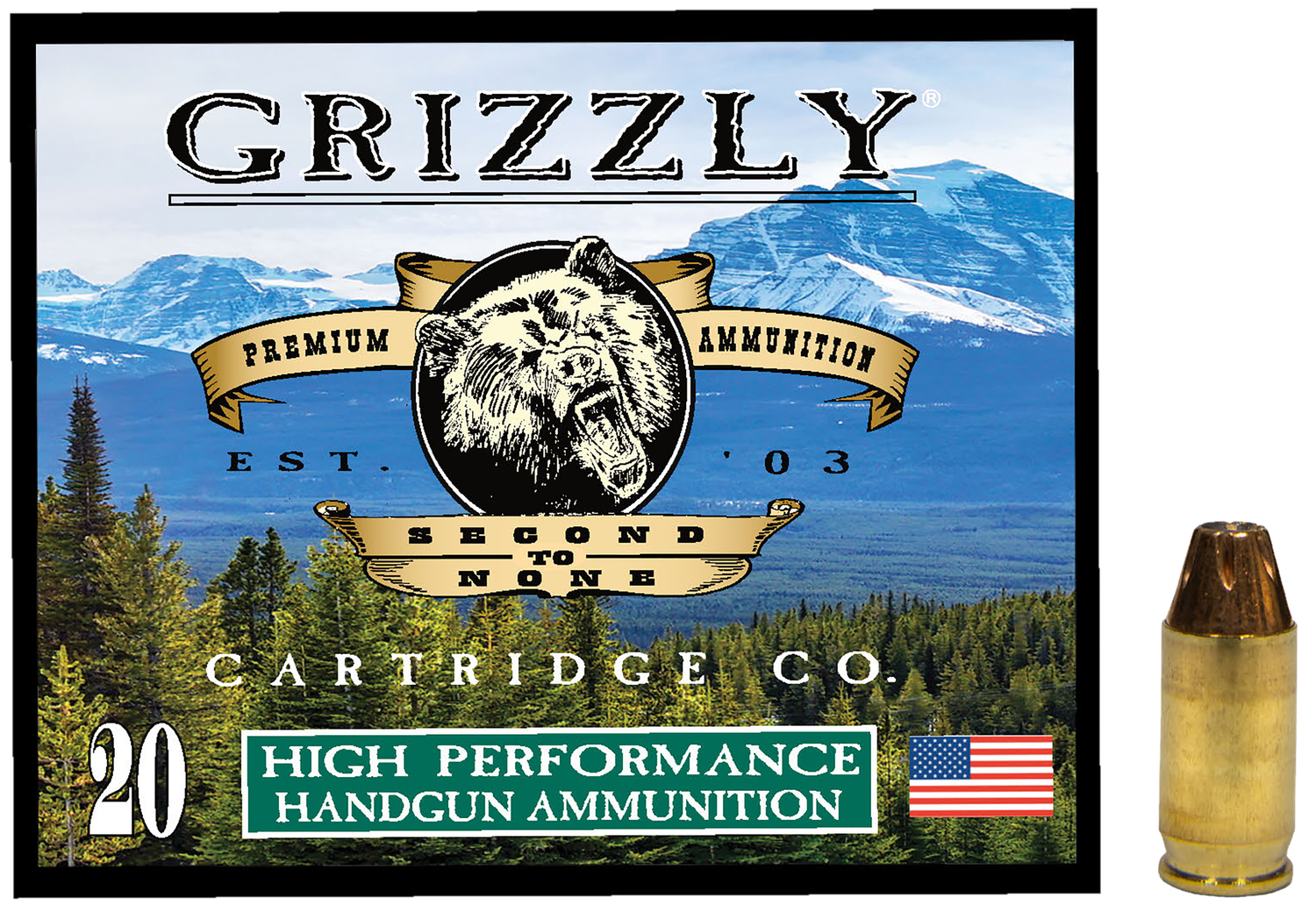 Grizzly Ammunition High Performance Pistol Ammunition GC380A2, 380 ACP, Jacketed Hollow Point (JHP), 90  GR, 1100  fps, 20 Rd/bx
