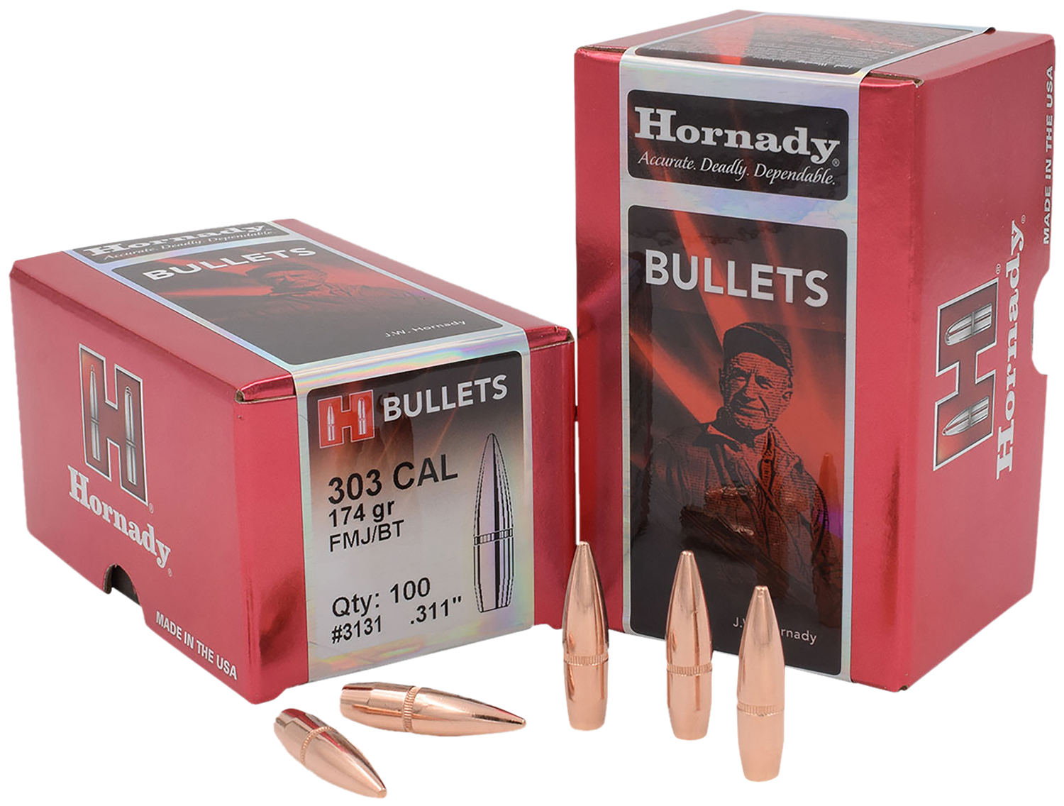 Hornady Full Metal Jacket Boattail .303 Cal 174 Grain 100 Per Box (3131), Not Loaded