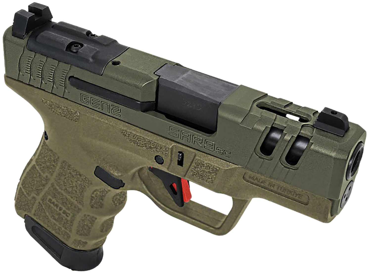 SAR USA SAR9 SC Gen2 Pistol SAR9SCG2OD, 9mm Luger, 3.30in, OD Green Polymer Frame & Grips, OD Green Finish, 15 Rds