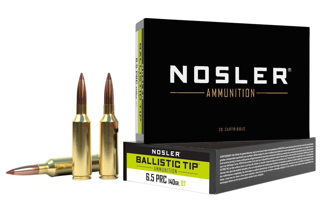 Nosler Ballistic Tip Rifle Ammunition 43457, 6.5 PRC, Spitzer Boat-Tail (SBT), 140 GR, 2900 fps, 20 Rd/bx