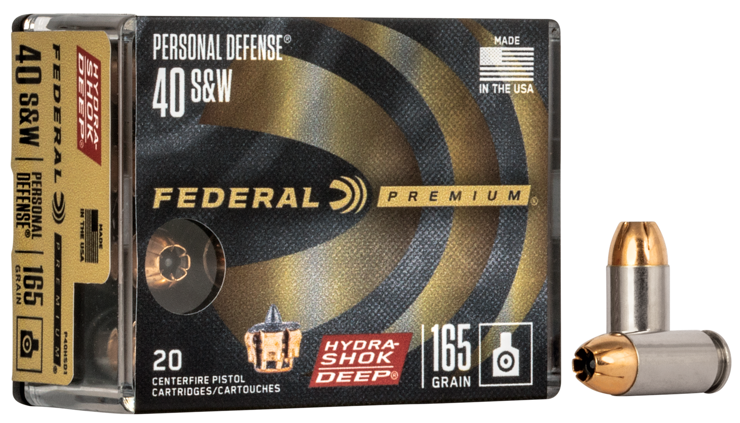 Federal Premium Vital-Shok Pistol Ammunition P40HSD1, 40 S&W, Hydra-Shok Deep JHP (JHP), 165 GR, 1050 fps, 20 Rd/bx