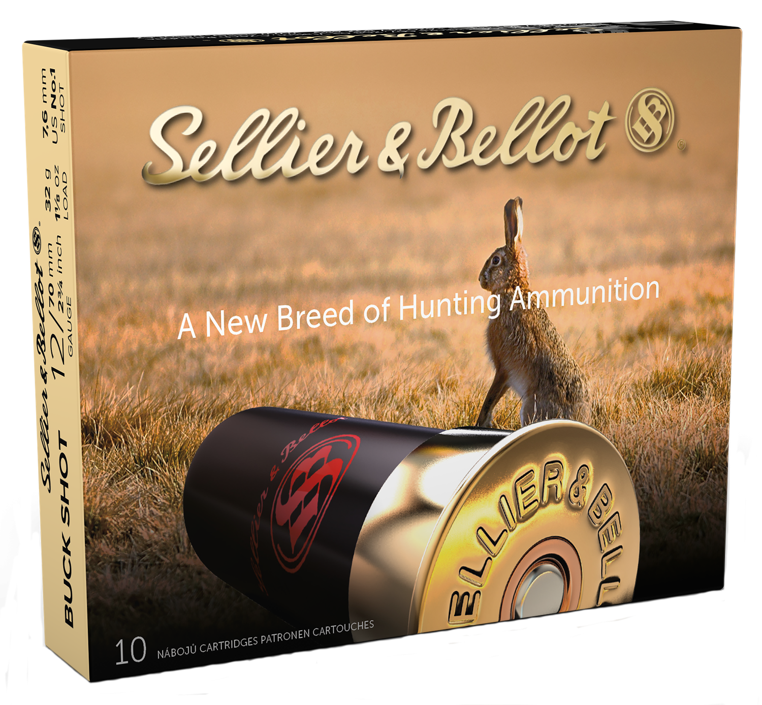 Sellier & Bellot Shotgun Ammuntion V212862U, 12 Gauge, 2-3/4", 12 Pellets, #1 Lead Buckshot, 10 Rd/bx