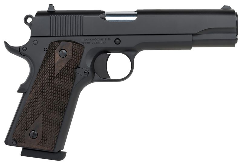 Tisas 1911 A1 Stakeout Pistol 10100516, 45 ACP, 5in, Turkish Walnut Grips, Nickel Finish, 8 Rds