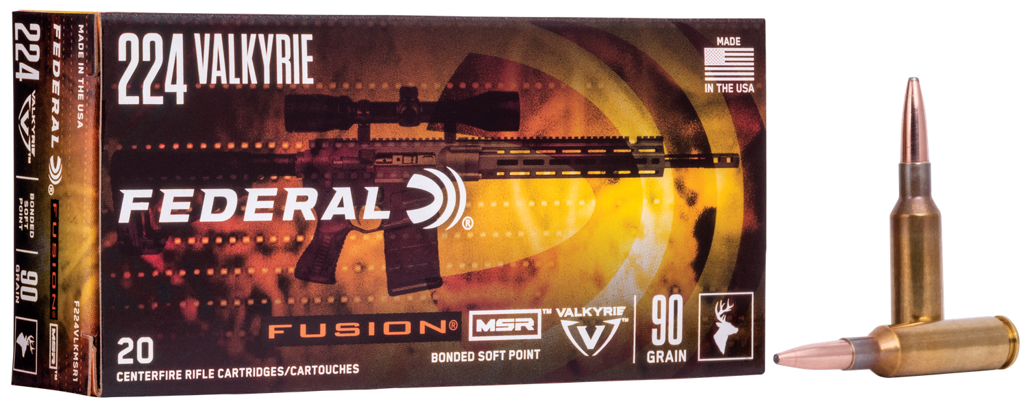 Federal Fusion Rifle Ammunition F224VLKMSR1, 224 Valkyrie, Fusion MSR, 90 GR, 20 Rds/Bx