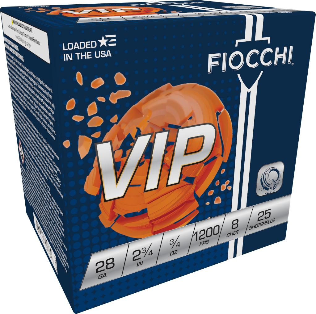 Fiocchi Premium Target 28VIP8, 28 Gauge, 2-3/4", 3/4 oz, 1200 fps, #8 Lead Shot, 25 Rds/Bx