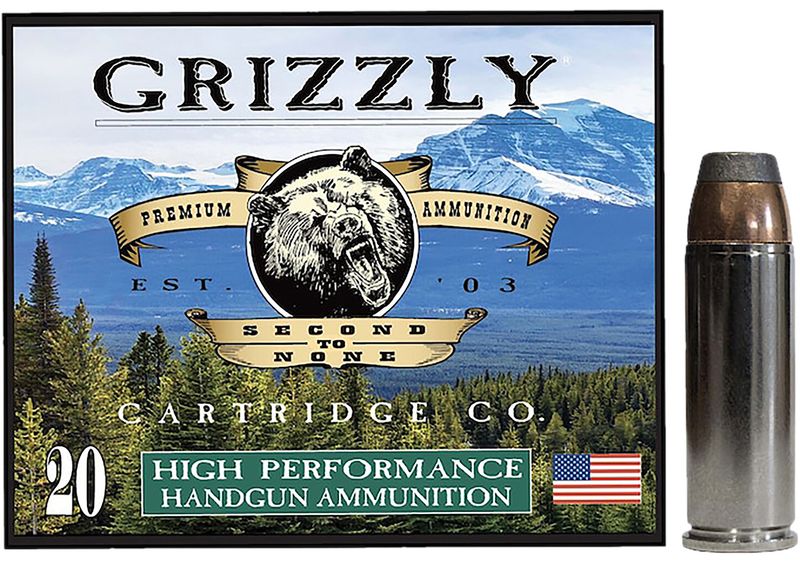 Grizzly Ammunition High Performance Pistol Ammunition GC45C+P10, 45 Colt, Bonded Flat Point, 300  GR, 1225  fps, 20 Rd/bx