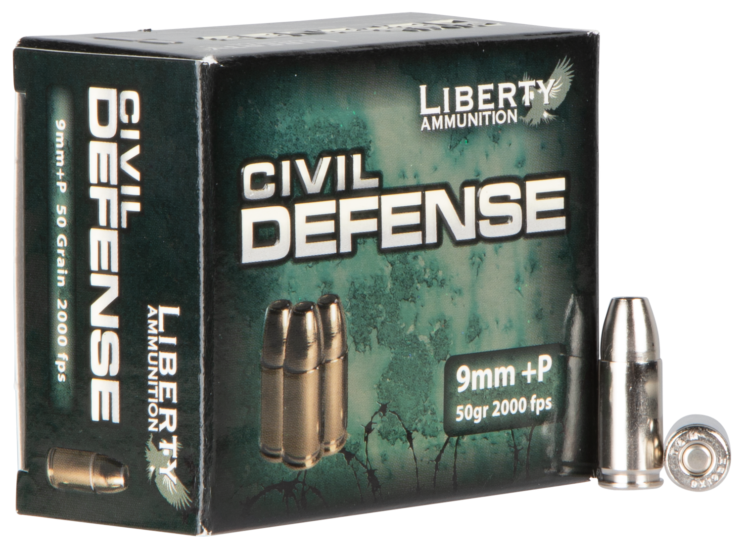 Liberty Civil Defense Pistol Ammunition LACD09014, 9mm +P, Hollow Point, 50 GR, 2000 fps 20 Rd/bx