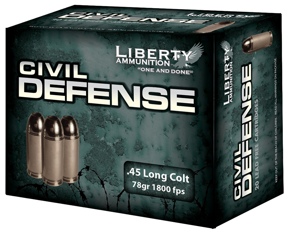 Liberty Civil Defense Ammunition LACD45031, 45 Long Colt, Hollow Point, 78 GR, 1800 fps, 20 Rd/bx