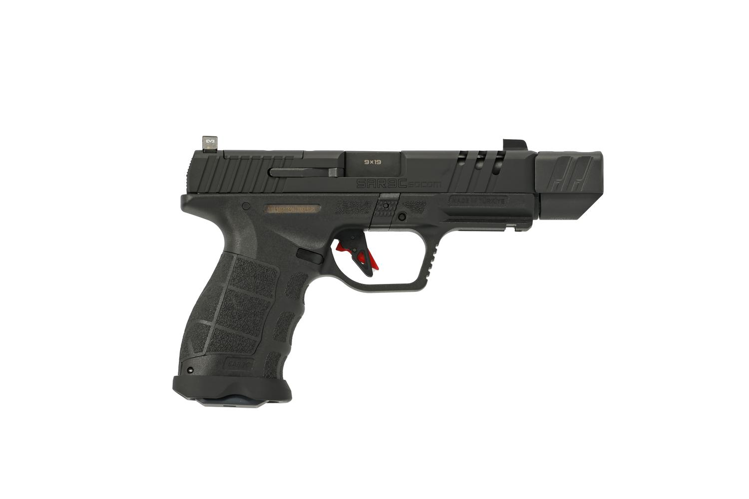 SAR USA SAR9 Socom Compact Compensator Pistol SAR9CSOCOMBLC, 9mm, 4.5in, Black Polymer Grips, 21 Rds