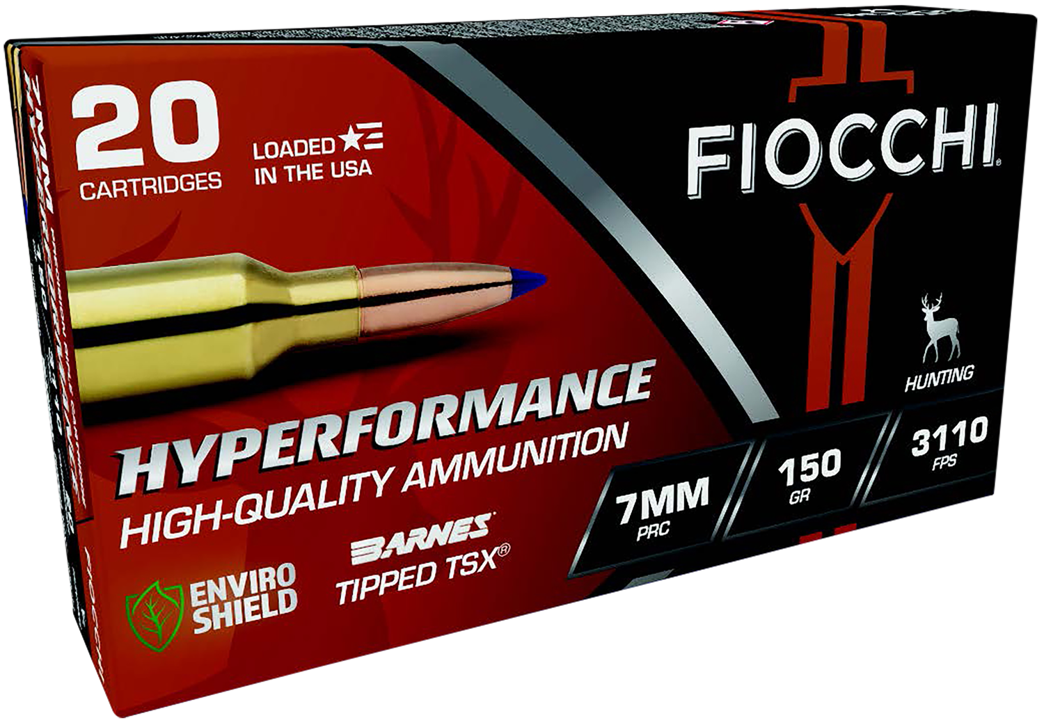Fiocchi Hyperformance Rifle Ammunition 7PRCTT, 7mm PRC, Barnes Tipped TSX, 150 gr, 3110 fps, 20 Rd/Bx