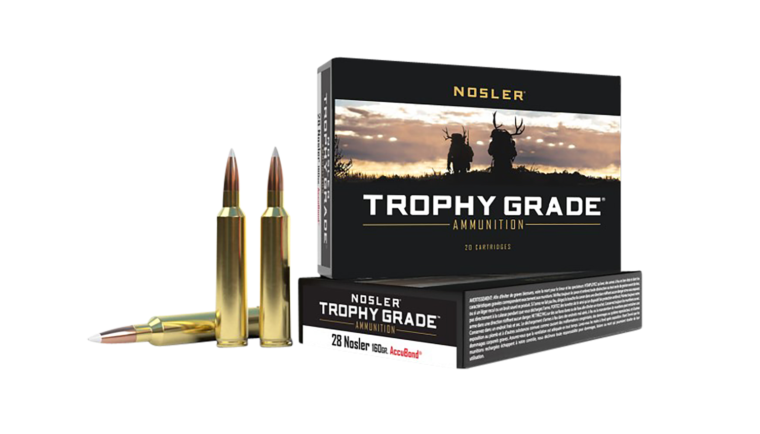 Nosler Trophy Grade Rifle Ammunition 60035, 28 Nosler, AccuBond, 160 GR, 3300 fps, 20 Rd/Bx