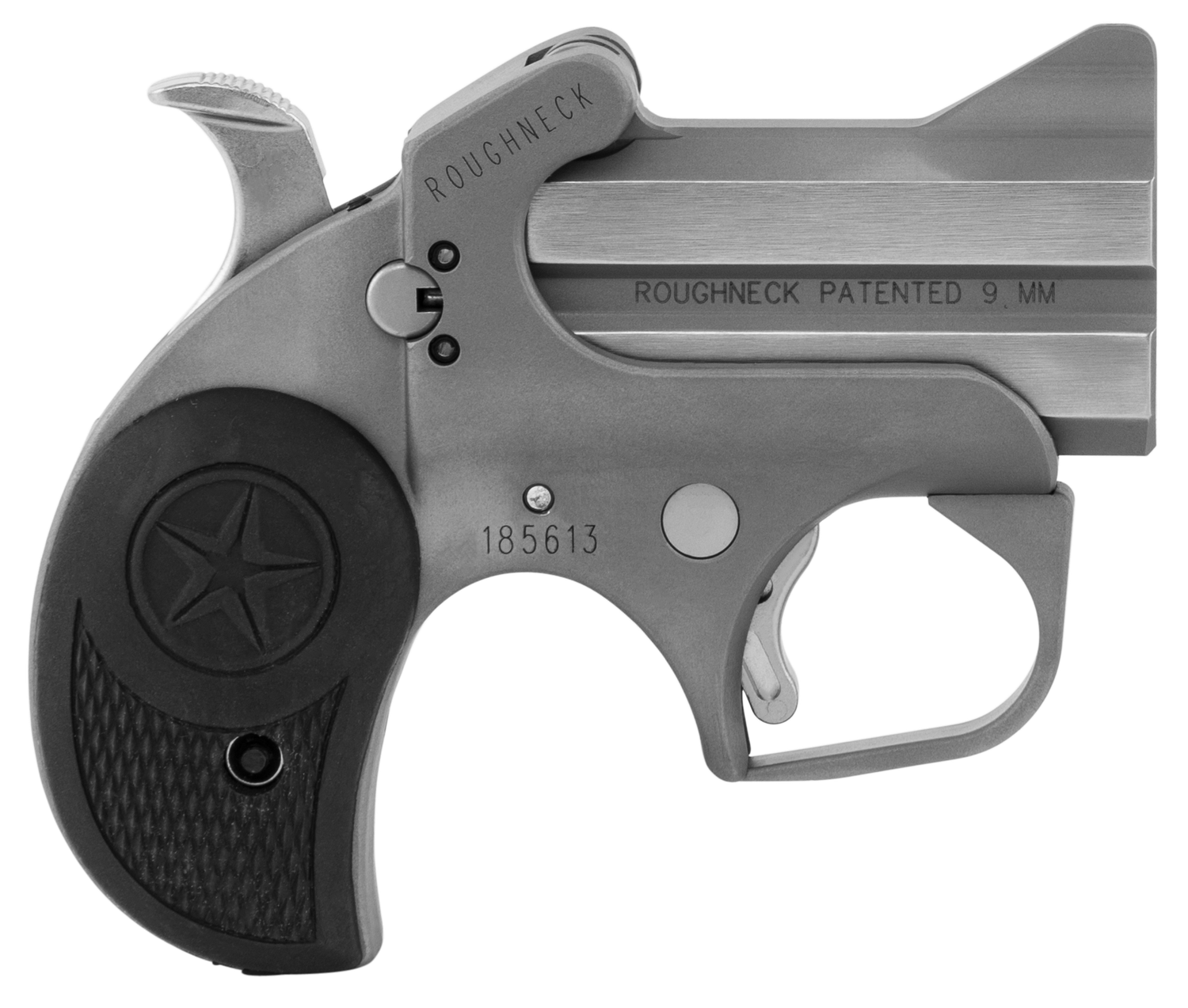 Bond Arms Roughneck Derringer BARN9MM, 9mm, 2.5 in, Black Rubber Grip, Stainless Finish, 2 Rd