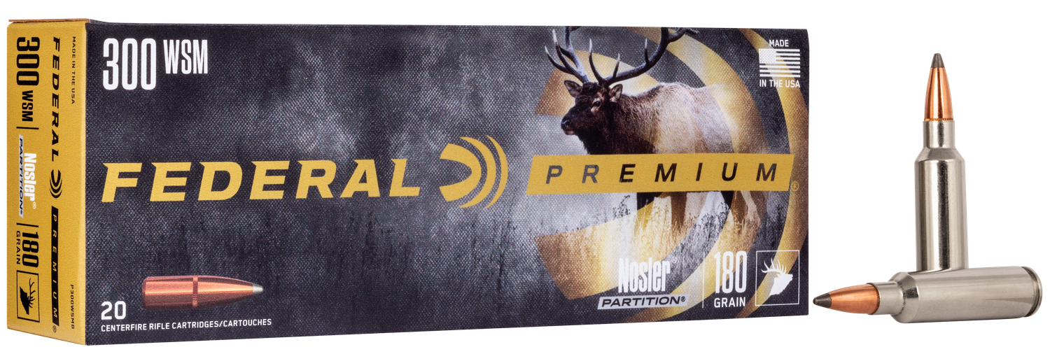 Federal Premium Vital-Shok Rifle Ammunition P300WSMB, 300 WSM, Nosler Partition, 180 GR, 2980 fps, 20 Rd/bx