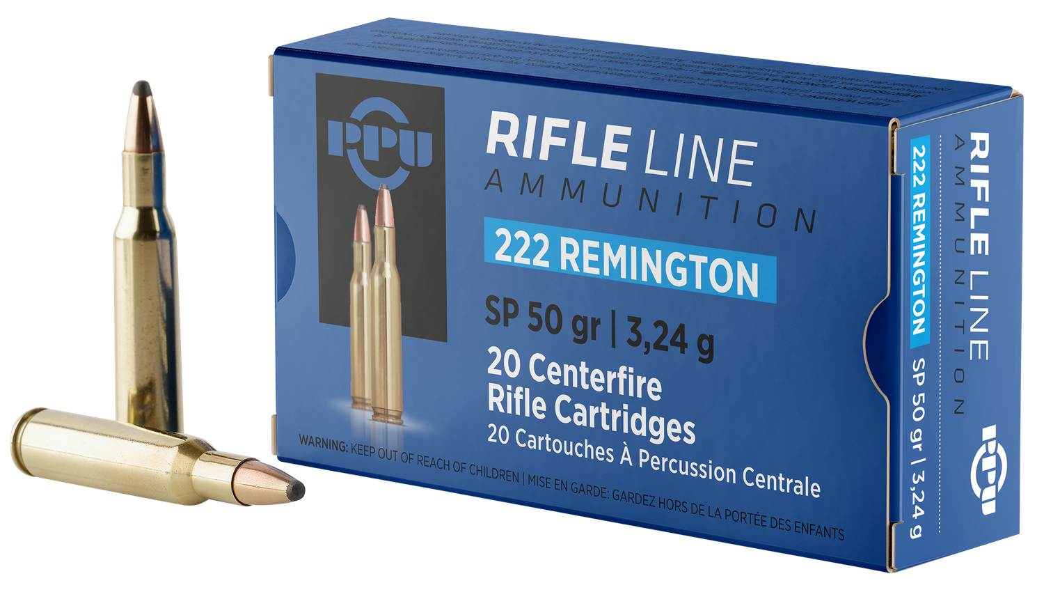 Prvi Partizan Rifle Ammunition PP222, 222 Rem, Soft Point, 50 gr, 1655 ft lbs, 20 Rd/Bx