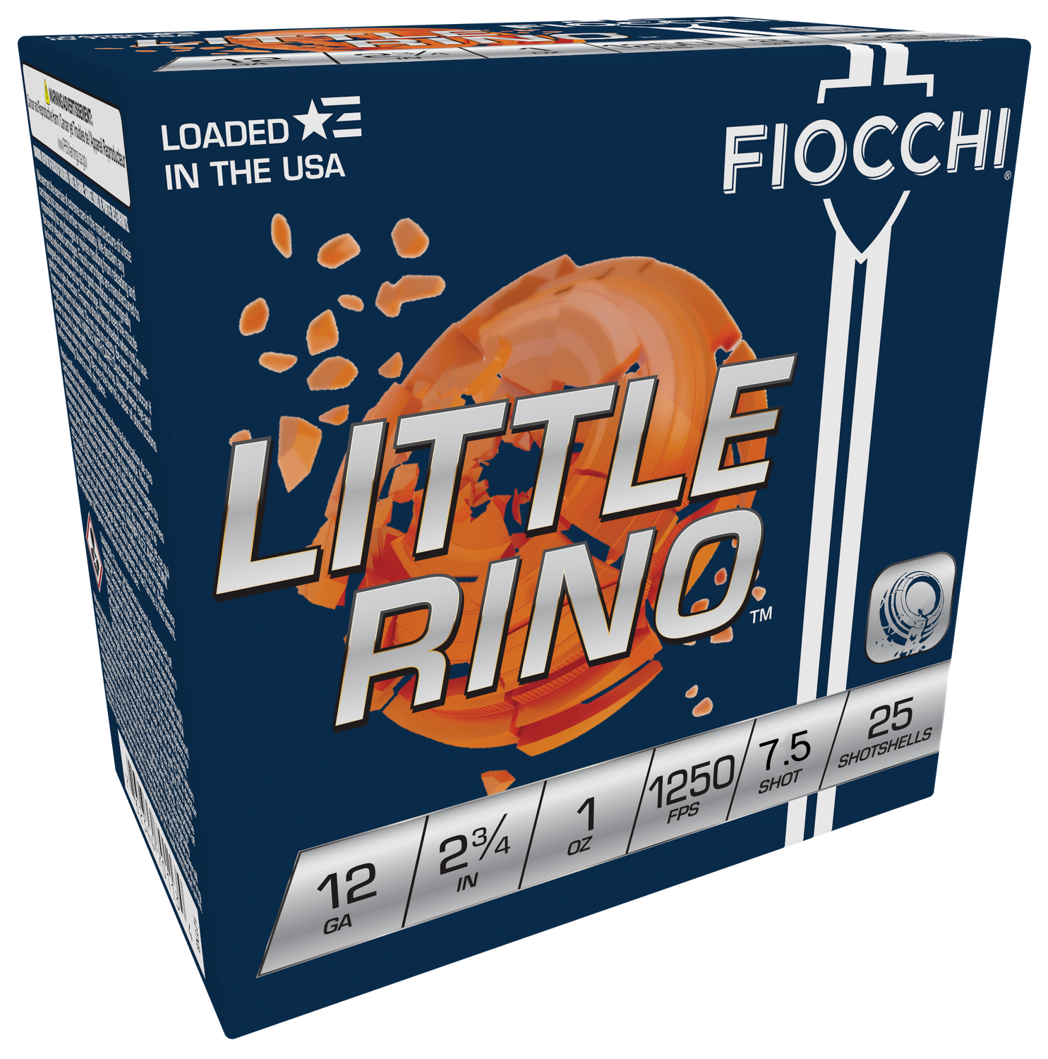 Fiocchi Exacta Target Little Rhino Shotshells 12TX75, 12 Gauge, 2-3/4", 1 oz, 1250 fps, #7.5 Lead Shot, 25 Rds/Bx