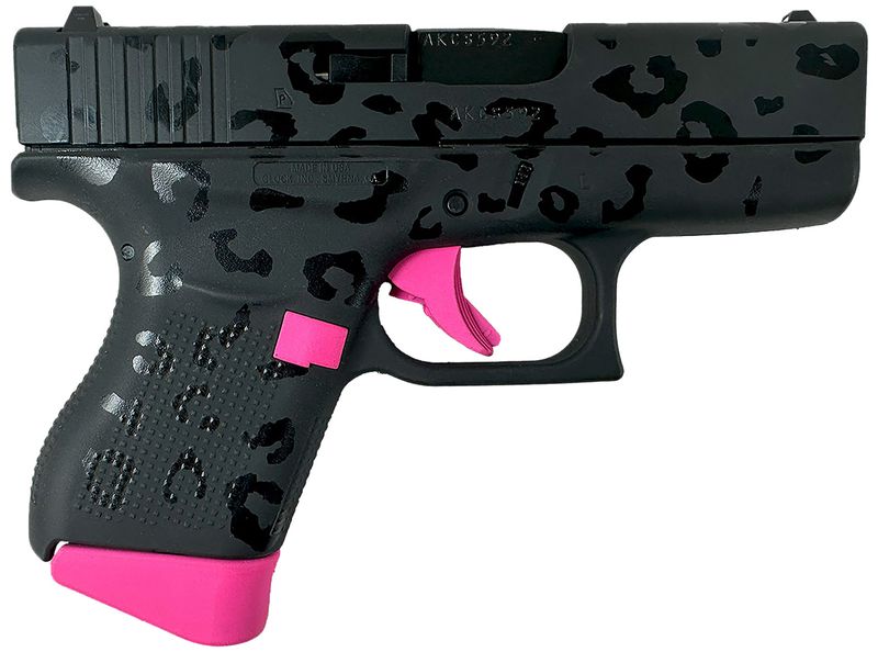 Glock G43 Pistol UI4350204NBC, 9mm Luger, 3.41in, Textured Polymer, Black Leopard w/Hot Pink Controls Finish, 6 Rds