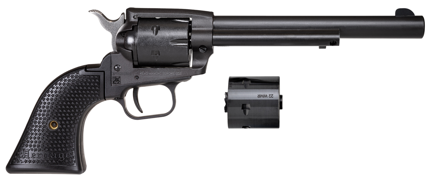 Heritage Rough Rider SAO Revolver SRR22MBS6PG, 22 LR, 6.50", Polymer Grips, Black Satin Finish, 6 Rds