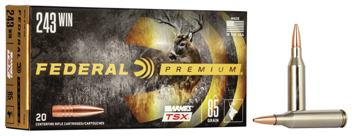 Federal Premium Vital-Shok Rifle Ammunition P243K, 243 Winchester, Barnes Triple Shock X-Bullet, 85 GR, 3200 fps, 20 Rd/bx