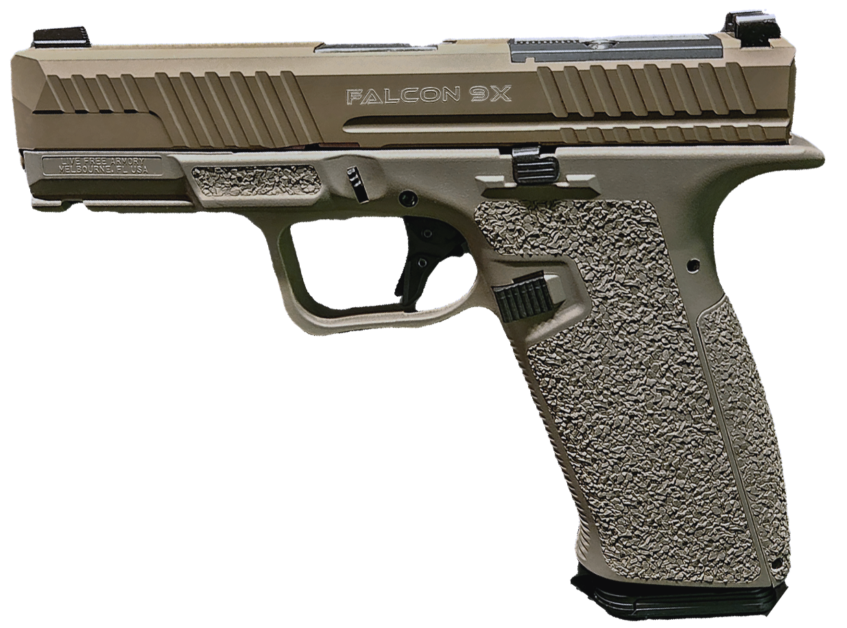 LIVE FREE ARMORY Falcon 9X Optic Ready Pistol LF9910022, 9mm Luger, 4.02in, Textured, Elite Flat Dark Earth Cerakote Finish, 17 Rds