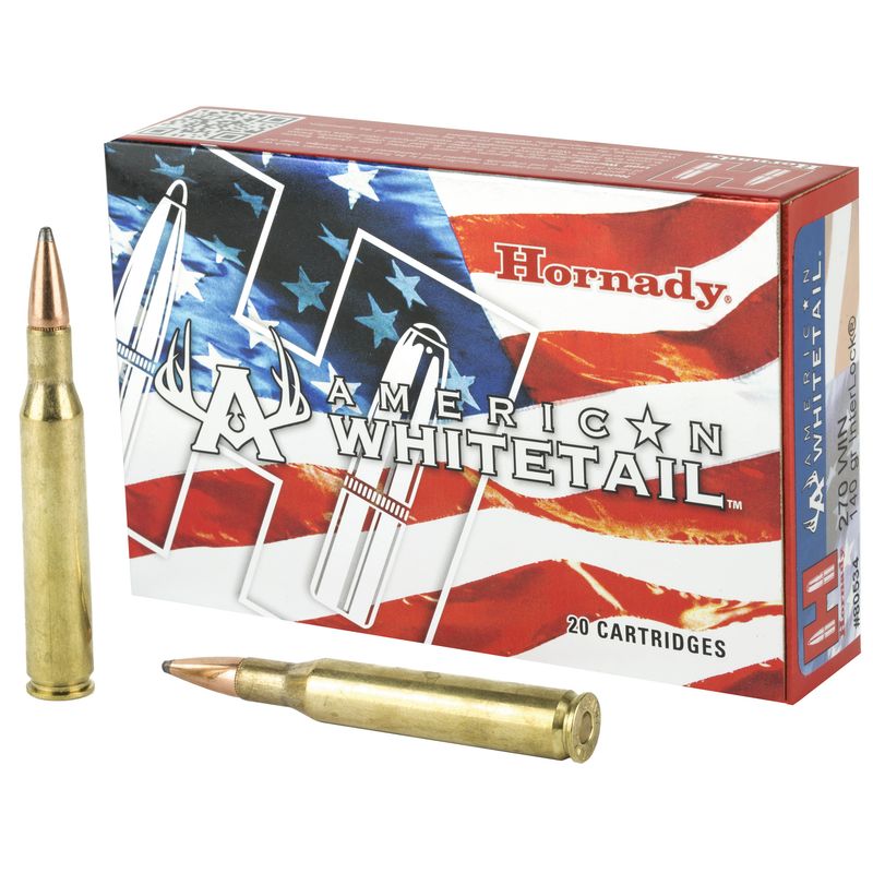 Hornady American Whitetail Rifle Ammunition 80534, 270 Winchester, Interlock SP, 140 GR, 2940 fps, 20 Rd/bx