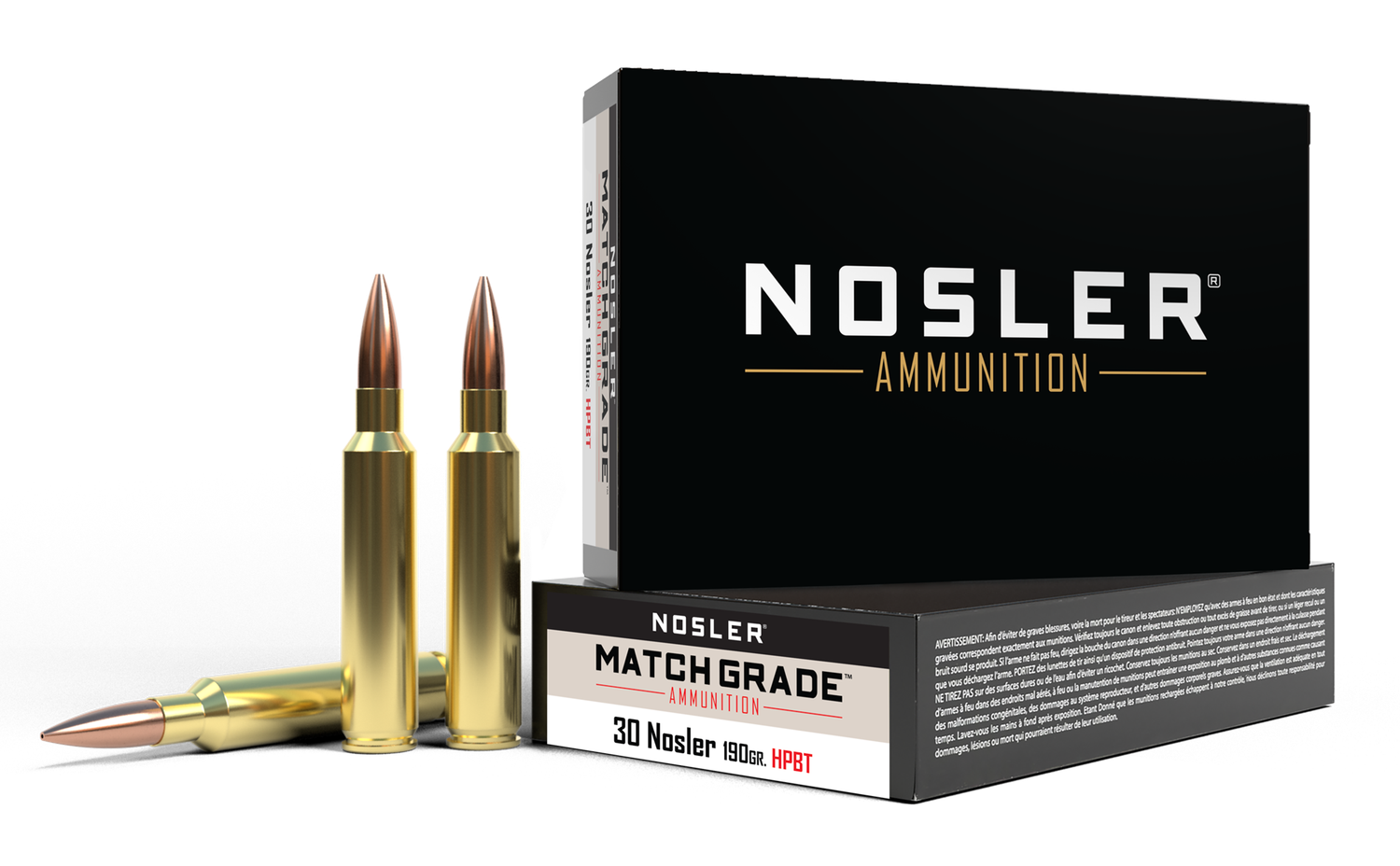 Nosler Match Grade Rifle Ammunition 60029, 30 Nosler, Custom Competition, 190 GR, 3050 fps, 20 Rd/Bx