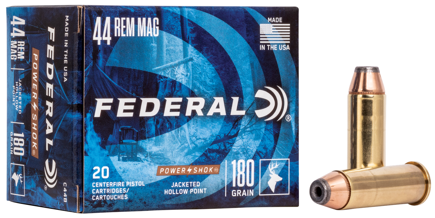 Federal Personal Defense Handgun Ammunition C44B, 44 Remington Mag, Jacketed Hollow Point (JHP), 180 GR, 1490 fps, 20 Rd/bx
