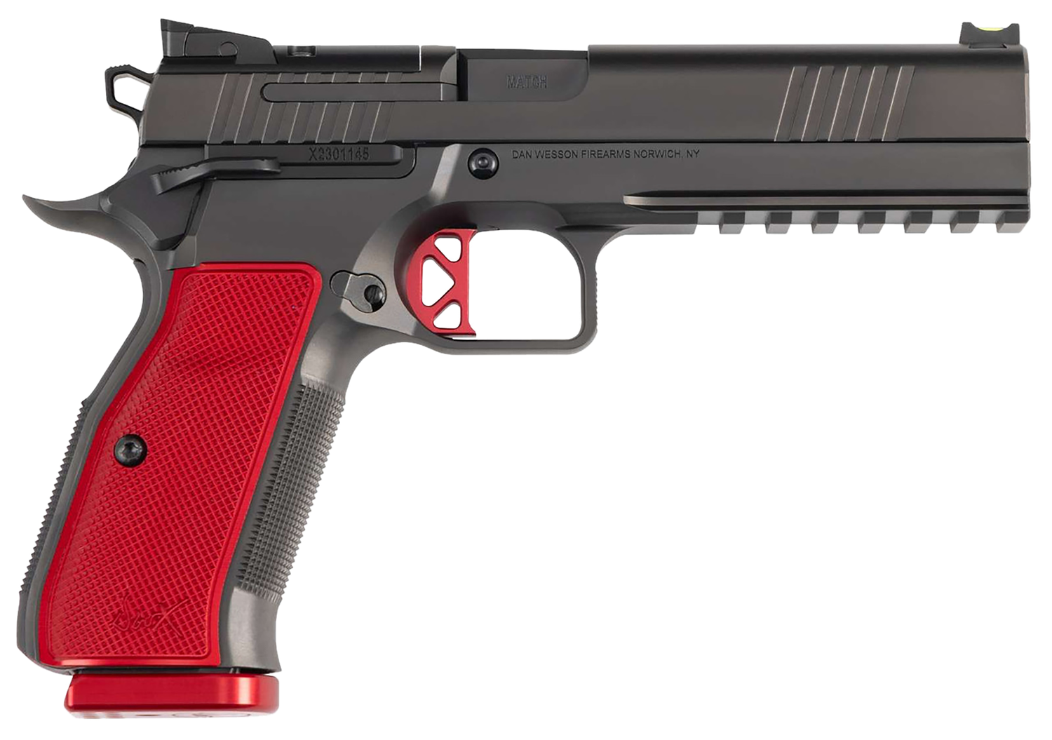 Dan Wesson DWX 92003, 9mm Pistol, 4.95", Red Textured Aluminum Grips, Black DLC Finish, 19 Rds