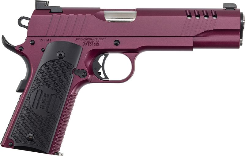 Kahr 1911 Pistol 1911TCAC9, 45 ACP, 5in, Armor Black Cerakote Engraved Aluminum Grips, Black Cherry Cerakote Finish, 7 Rds