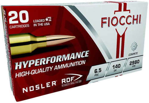 Fiocchi Hyperformance Rifle Ammunition 65PRCRD, 6.5 PRC, Nosler Reduced Drag Factor, 140 gr, 2980 fps, 20 Rd/Bx