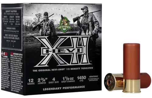 HEVI-Shot HEVI-XII Shotshells HS51314, 12 Gauge, 2-3/4", 1 1/8 oz, 1450 fps, #4 Shot, 25 Rds/box