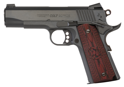Colt 1911 Combat Commander Pistol O4942XE, 9mm Luger, 4.25", Black Cherry G10 Grips, Blued Finish, 9 Rds