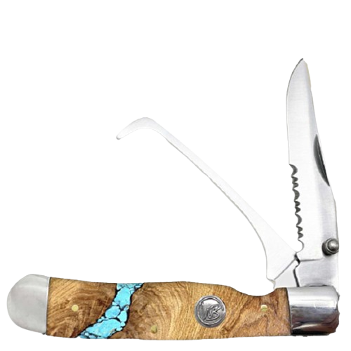 Whiskey Bent Knives Hoofpick Knife w/Clip Point Blade, Turqoise River Acrylic Handle (WB19-14)