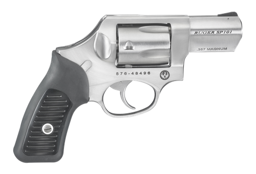 Ruger SP101 Revolver 5720, 357 Magnum, 2 1/4 in, Rubber Grip, Satin Stainless Finish, 5 Rd, Fixed Sights