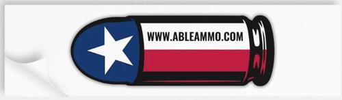 Able's CAR/SUV Window Sticker, 3.1" X 11", ABLE AMMO TEXAS FLAG BULLET (STICKERS)
