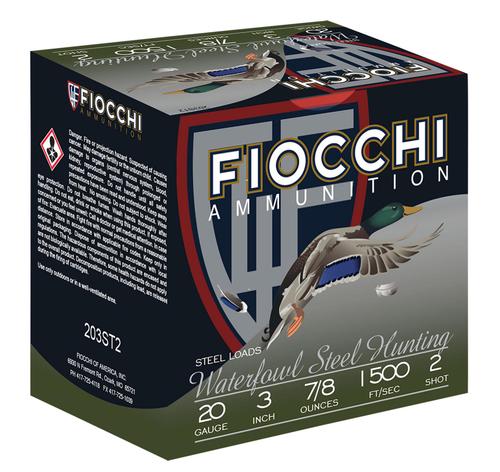 Fiocchi Flyway Shotshells 203ST2, 20 Gauge, 3", 7/8 oz, 1500 fps, #2 Steel Shot, 25 Rds/box