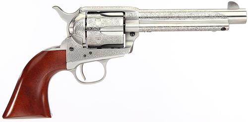 Taylors1873 Cattleman Revolver 550927DE, 45 Colt (LC), 5.50", Walnut Grips, Polished White Floral Engraved Finish, 6 Rds