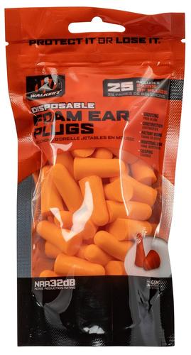 Walker's GWPFP25BAG Foam Ear Plugs Foam 32 dB In The Ear Orange Adult 25 Pair