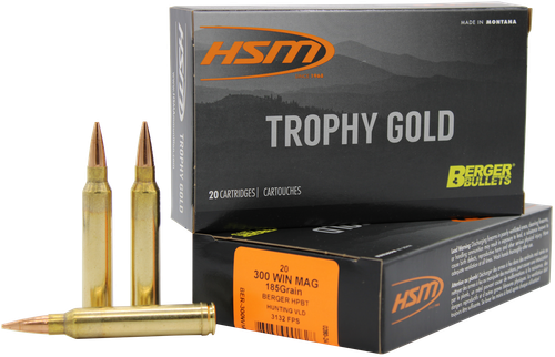 HSM Trophy Gold Rifle Ammunition 300WM185VLD, 300 Winchester Magnum, VLD, 185 GR, 3012 fps, 20 Rd/bx