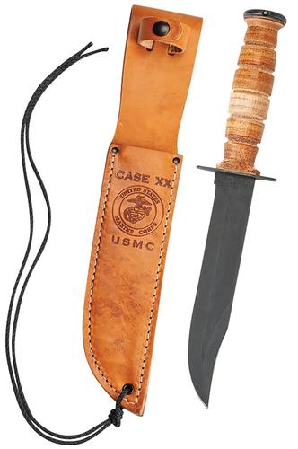 Case USMC Clip Point Plain Edge Fixed Knife w/Grooved Leather Handle (00334)
