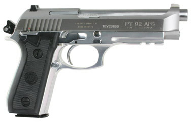 Taurus PT-92 Large Frame Pistol 192015917, 9mm, 5", Checkered Rubber Grip, Stainless Finish, 17 Rd, Fixed Sights