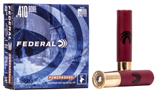 Federal Premium Power Shok F412RS, 410 Gauge, 2 1/2", 1/4 oz, 1780 fps, #Slug Lead Shot, 5 Rd/bx