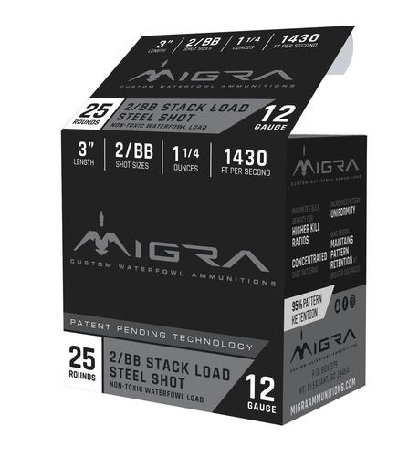 Migra Custom Waterfowl Shotshells M12S2BB, 12 Gauge, 3", 1 1/4oz, #2/BB Shot, 1430 fps, 25 Rds/Bx