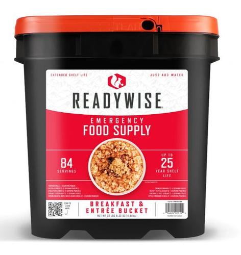 ReadyWise Emergency Food Supply, 84 Serving Breakfast & Entree Grab & Go Bucket, Freeze Dried, RW10-184