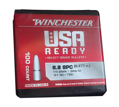 Winchester USA Ready Reloading Bullets, 6.8mm, .277" Diameter, 115 Grain Open Tip, 100 Per Box, Not Loaded