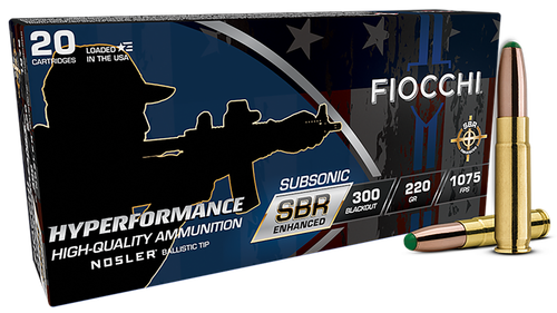 Fiocchi Hyperformance Rifle Ammunition 300BKSBS, 300 Blackout, Nosler BT, 220 gr, 1075 fps, 20 Rd/Bx