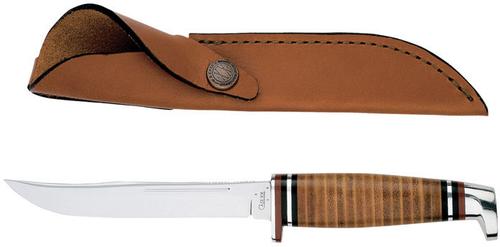 Case Hunter Leather Stainless Clip Fixed Blade Knife w/Plain Edge (00381)
