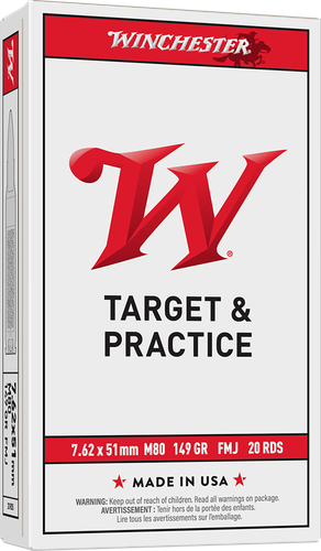 Winchester USA Rifle Ammunition WM80, 7.62x51mm NATO, Full Metal Jacket (FMJ), 149 gr, 2790 fps, 20 Rd/Bx