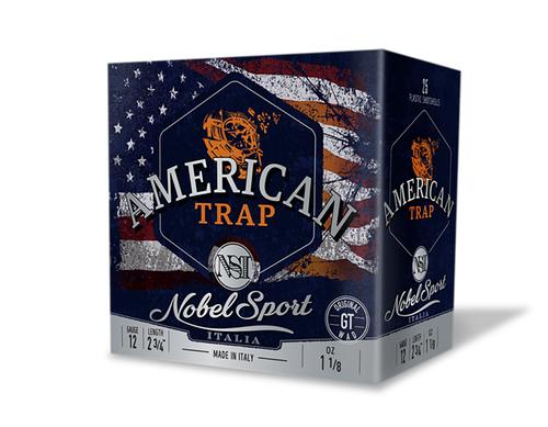 Nobel Sport American Trap Shotshells ANS2788, 12 Gauge, 2-3/4", 1 1/8 oz, 1265 fps, #8 Lead Shot, 25 Rds/box