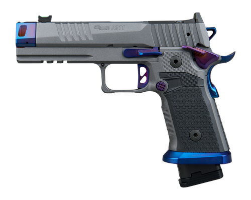 Sig Sauer P211 "Night Shift" Pistol, 9mm, 4.4" Bull Barrel, Custom Hogue Alloy Grips, MACH3D Compensator, Platnium Cerakote, Burnt Titanium PVD Controls, 21 Rds
